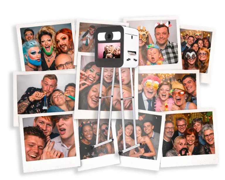 Sofortgedruckte Hochzeitsfotos aus der Fotobox im Design der Hochzeit